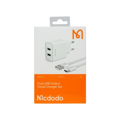 شارژر 2 پورت 12 وات با کابل تایپ سی مک دودو مدل Mcdodo Dual USB Output Type-C Cable CH-3972