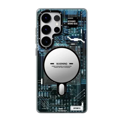 کاور مگ سیف اس 25 اولترا سامسونگ یانگ کیت Youngkit Futuristic Blue Circuit MagSafe S25 Ultra