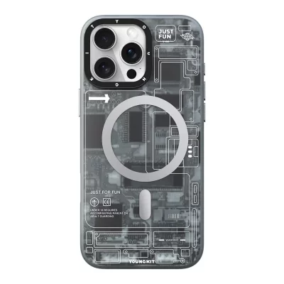 کاور مگ سیف آیفون 16 پرو مکس یانگ کیت Youngkit Futuristic Grey Circuit MagSafe iPhone 16 Pro Max
