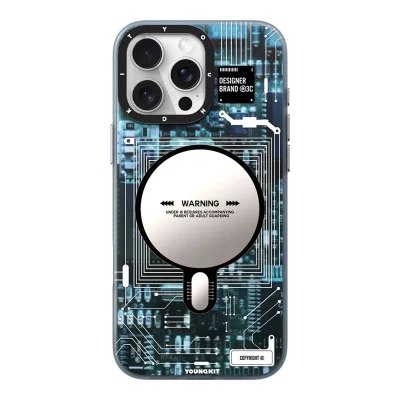 کاور مگ سیف آیفون 16 پرو مکس یانگ کیت Youngkit Futuristic Blue Circuit MagSafe iPhone 16 Pro Max