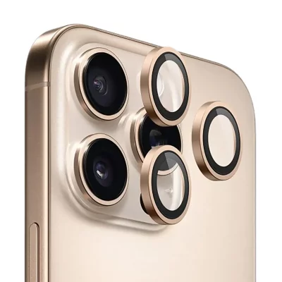 رنگ طلایی/تیتانیومی (دزرت تیتانیوم)محافظ لنز دوربین رینگی بلوئو آیفون 15/16 پرو و 15/16 پرو مکس BLUEO Metal Frame iPhone 15/16 Pro & 15/16 Pro Max