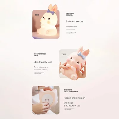 چراغ خواب فانتزی سیلیکونی رومیزی شارژی طرح خرگوش Bunny