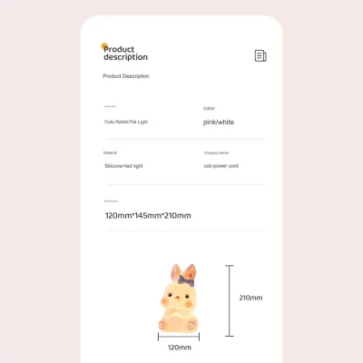 چراغ خواب فانتزی سیلیکونی رومیزی شارژی طرح خرگوش Bunny