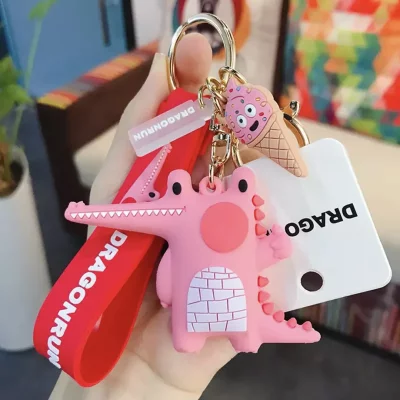 جاسوییچی جاکلیدی سلیکونی فانتزی دراگون مدل تمساح صورتی