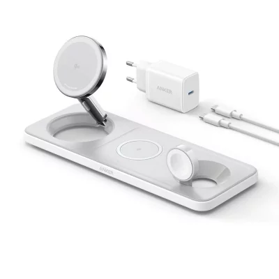 شارژر بی سیم مگ سیف رومیزی 3 کاره با کابل و آداپتور انکر Anker MagGo B25M13