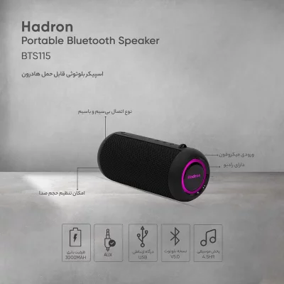 اسپیکر بلوتوثی قابل حمل 15 وات هادرون Hadron Portable Bluetooth Speaker BTS115