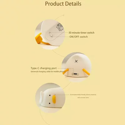 چراغ خواب فانتزی عروسکی سیلیکونی رومیزی شارژی طرح اردک تنبل