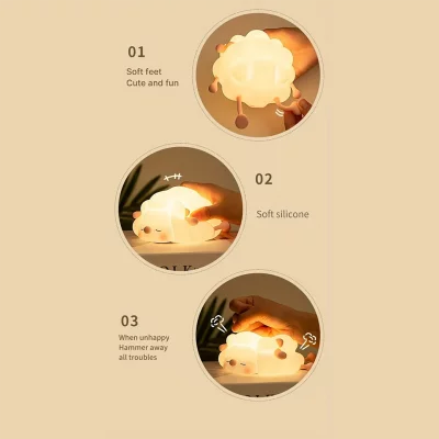 چراغ خواب فانتزی عروسکی سیلیکونی رومیزی شارژی طرح گوسفند خوابالو ببعی