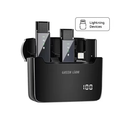 میکروفون یقهای بی سیم 2 تایی لایتنینگ آیفون گرین لاین Lightning GN2IN1DDMLTBK