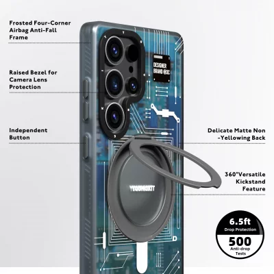 کاور مگ سیف استند (هولدر) یانگ کیت مدل CyberPunk 360° Spin MagSafe مناسب اس 25 اولترا S25 Ultra
