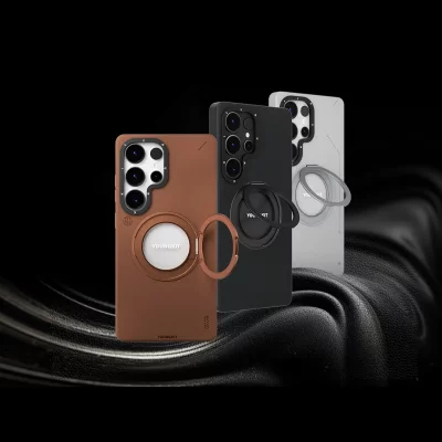 کاور مگ سیف استند دار چرمی یانگ کیت مدل Leather 360° Spin MagSafe مناسب اس 25 اولترا S25 Ultra