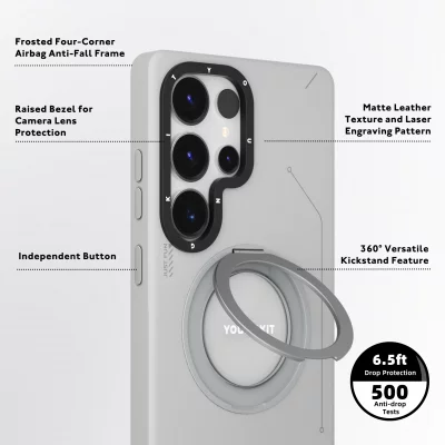 کاور مگ سیف شارژ بی سیم چرمی اس 25 اولترا سامسونگ یانگ کیت Youngkit Leather 360° Spin MagSafe S25 Ultra