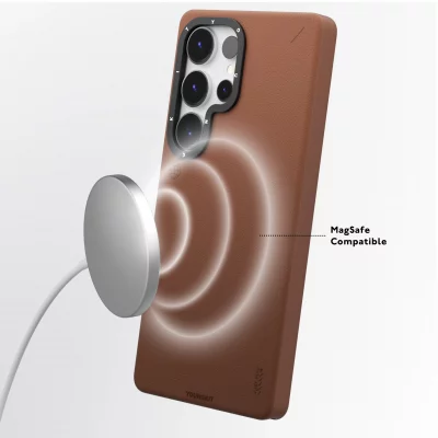 کاور مگ سیف چرمی یانگ کیت مدل Simple Matte Leather MagSafe مناسب اس 25 اولترا S25 Ultra