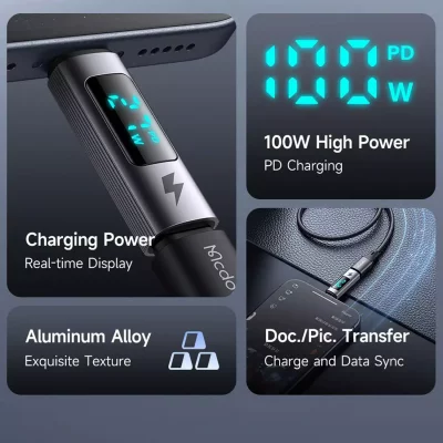 تبدیل تایپ سی با نمایشگر سرعت شارژ توان 100 وات مک دودو Mcdodo USB-C OTG OT-6090