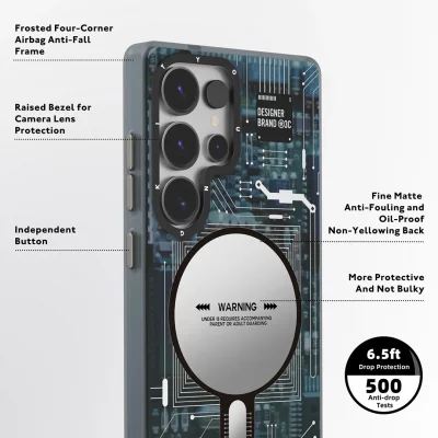 کاور مگ سیف اس 25 اولترا سامسونگ یانگ کیت Youngkit Futuristic Blue Circuit MagSafe S25 Ultra