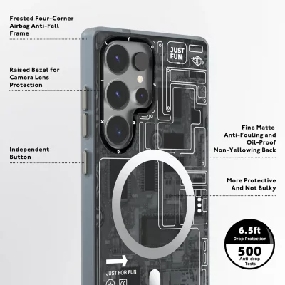 کاور مگ سیف اس 25 اولترا سامسونگ یانگ کیت Youngkit Futuristic Grey Circuit MagSafe S25 Ultra