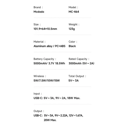 پاوربانک وایرلس مگ سیف فوق نازک 20 وات مک دودو ظرفیت 5000 میلی آمپر Mcdodo MagSafe MC-4642
