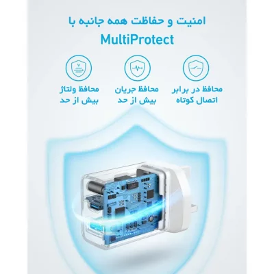 شارژر 2 خروجی 20 وات با کابل تایپ سی انکر مدل Anker Select 2-Port USB-C B2348