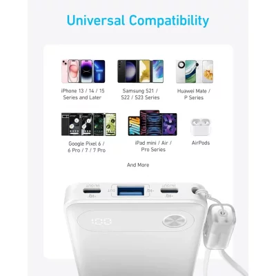 پاوربانک انکر 22.5 وات با کابل تایپ سی ظرفیت 10000 میلی آمپر ساعت Anker A1257