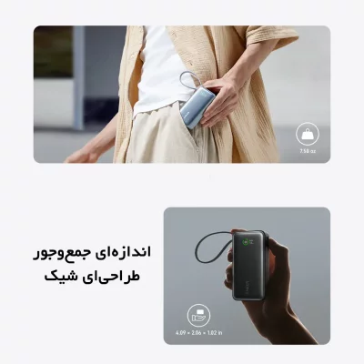 پاوربانک انکر 30 وات با کابل تایپ سی ظرفیت 10000 میلی آمپر ساعت Anker Nano A1259