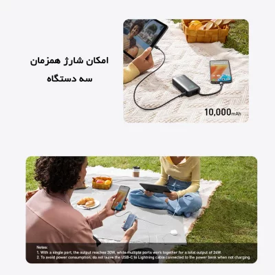 پاوربانک انکر 30 وات با کابل تایپ سی ظرفیت 10000 میلی آمپر ساعت Anker Nano A1259
