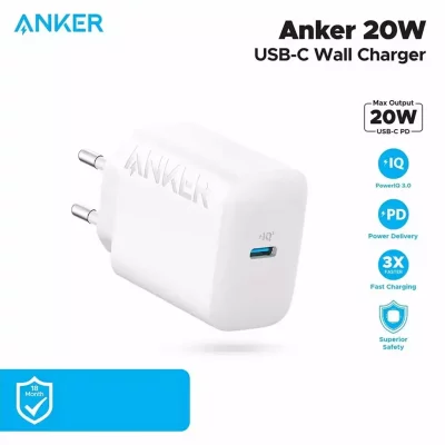 شارژر دیواری انکر 20 وات تایپ سی فست شارژ Anker Select USB-C A2347
