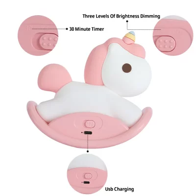 چراغ خواب فانتزی سیلیکونی طرح یونیکورن راکر دار (اسب گهواره ای) Rocking Unicorn