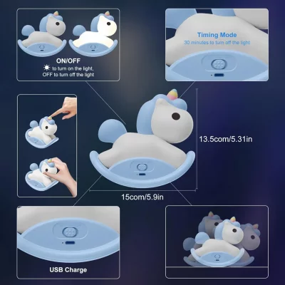 چراغ خواب فانتزی سیلیکونی طرح یونیکورن راکر دار (اسب گهواره ای) Rocking Unicorn