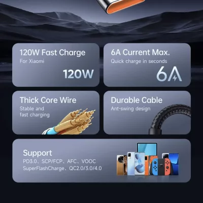 کابل شارژ تایپ سی 120 وات توربو مک دودو Mcdodo CA-473 طول 1.5 متر
