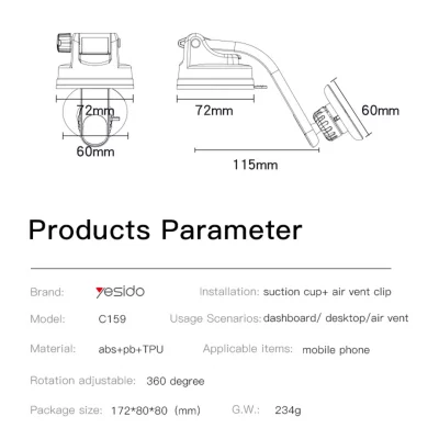 پایه نگه دارنده موبایل ( هولدر ) کولری و داشبوردی یسیدو مدل Yesido C159