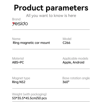 پایه نگه دارنده موبایل ( هولدر ) مگ سیف شیشه و داشبوردی یسیدو مدل Yesido C266