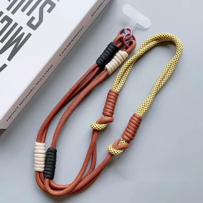 بند آویز گردنی گوشی موبایل گره ای کنفی با قلاب فلزی طول 120 سانتی متر - بلند