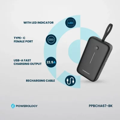 خرید و قیمت پاوربانک 3 خروجی 30 وات با کابل تایپ سی پاورولوژی مدل PPBCHA67 ظرفیت 20000 میلی آمپر