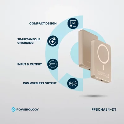 پاور بانک مگ سیف 20 وات پاورولوژی مدل MagSafe Aluminum PD PPBCHA34 ظرفیت 10000 میلی آمپر