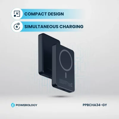 پاور بانک مگ سیف 20 وات پاورولوژی مدل MagSafe Aluminum PD PPBCHA34 ظرفیت 10000 میلی آمپر