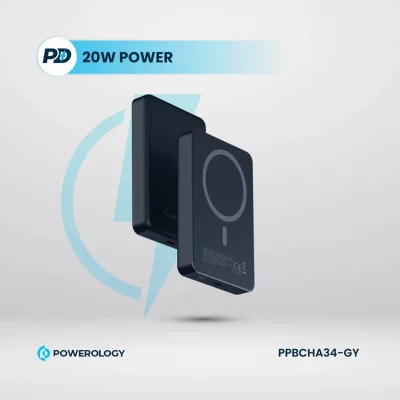 پاور بانک مگ سیف 20 وات پاورولوژی مدل MagSafe Aluminum PD PPBCHA34 ظرفیت 10000 میلی آمپر