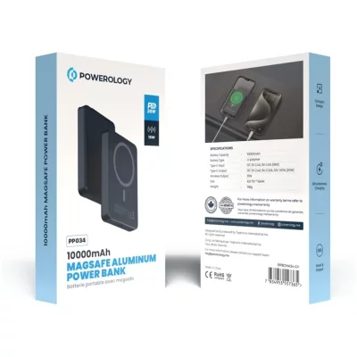 پاور بانک مگ سیف 20 وات پاورولوژی مدل MagSafe Aluminum PD PPBCHA34 ظرفیت 10000 میلی آمپر