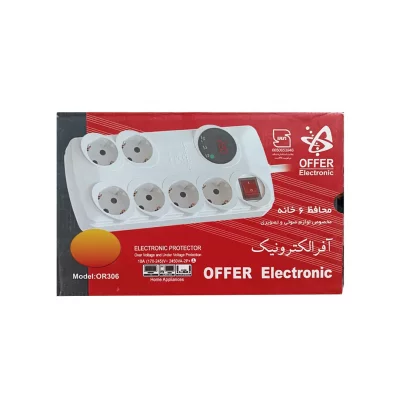 چند راهی برق و محافظ ولتاژ دیجیتالی 6 خانه آفر الکترونیک مدل OR306