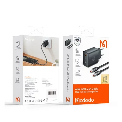 شارژر 45 وات سوپر فست شارژ 2.0 با کابل type-c 5 آمپر مک دودو Mcdodo 45W CH-5080