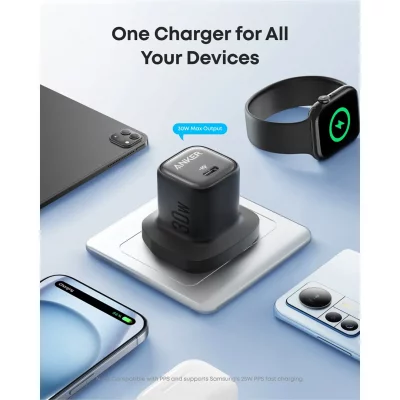 شارژر دیواری 30 وات انکر مدل Anker Zolo 30W Gan Charger A2698