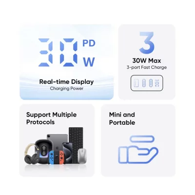 شارژر 30 وات فست شارژ 3 خروجی مک دودو Mcdodo Digital Display CH-218