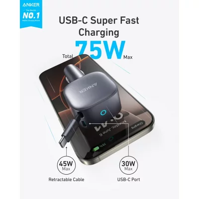شارژر فندکی انکر 75 وات با کابل تایپ سی Anker Nano A2738