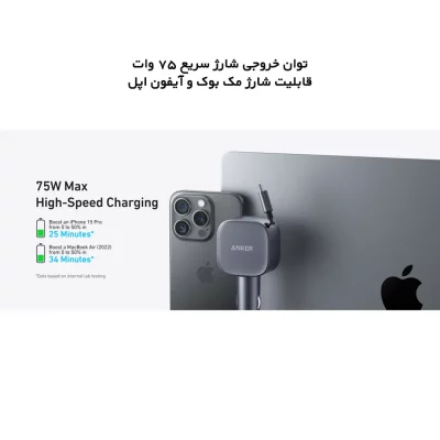 خرید و قیمت شارژر فندکی 75 وات 2 خروجی انکر A2738 با کابل تایپ سی