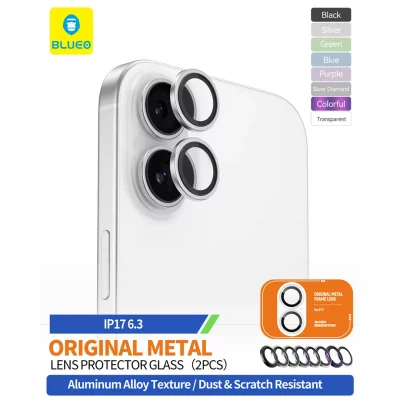 گلس لنز دوربین آیفون 17 نرمال رینگی بلوئو BLUEO Metal Frame iPhone 17