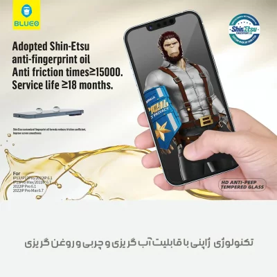 گلس آیفون 17 پرو مکس و 16 پرو مکس پرایوسی با کیت نصب اتوماتیک بلوئو Anti-Peep Privacy iPhone 17 Pro Max /16 Pro Max
