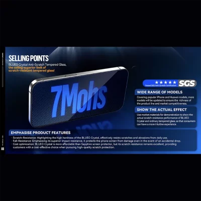 گلس محافظ صفحه شفاف کریستالی آیفون 16 پرومکس با ابزار نصب بلوئو BLUEO Crystal iPhone 16 Pro Max