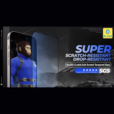 گلس محافظ صفحه شفاف کریستالی آیفون 16 پرو با ابزار نصب بلوئو BLUEO Crystal iPhone 16 Pro