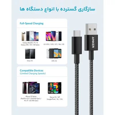 کابل شارژ تایپ سی با کارپلی آیفون انکر مدل Anker USB-C A8173H11 طول 1.8 متر