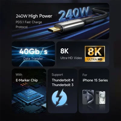 کابل شارژ تایپ سی و انتقال تصویر 240 وات مک دودو USB4 CA-299 طول 1.2 متر
