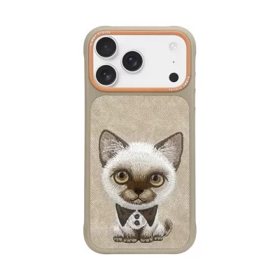 قاب آیفون 17 پرو مکس گربه قهوه ای کرم نیمی Nimmy Big Eyes Cute Pet 2.0 iPhone 17 Pro Max
